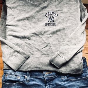 Yankees VS PINK crop sweatshirt. Open shoulder.